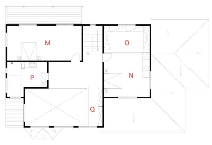 2F平面圖  M主臥／N小孩房／O閣樓書房／P衛浴／Q書房   攝影_葉勇宏